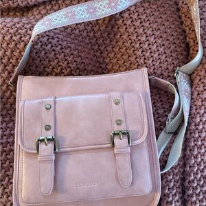 ECOSUSI Pink Crossbody Bag with Patterned Strap